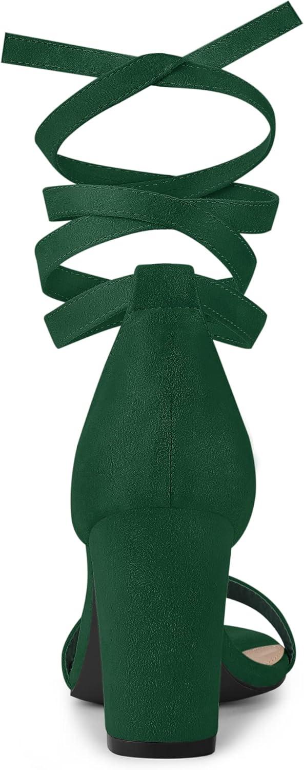 image:imageAllegra K Womens Faux Suede Chunky Heels Lace Up Green Sandals  9 m US