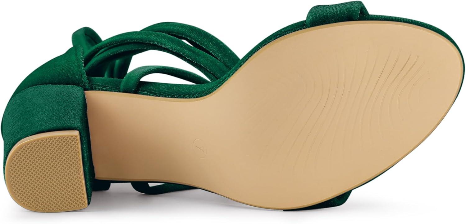 image:imageAllegra K Womens Faux Velvet Lace Up Chunky Dark Green Heel Strappy Sandals 95 m US