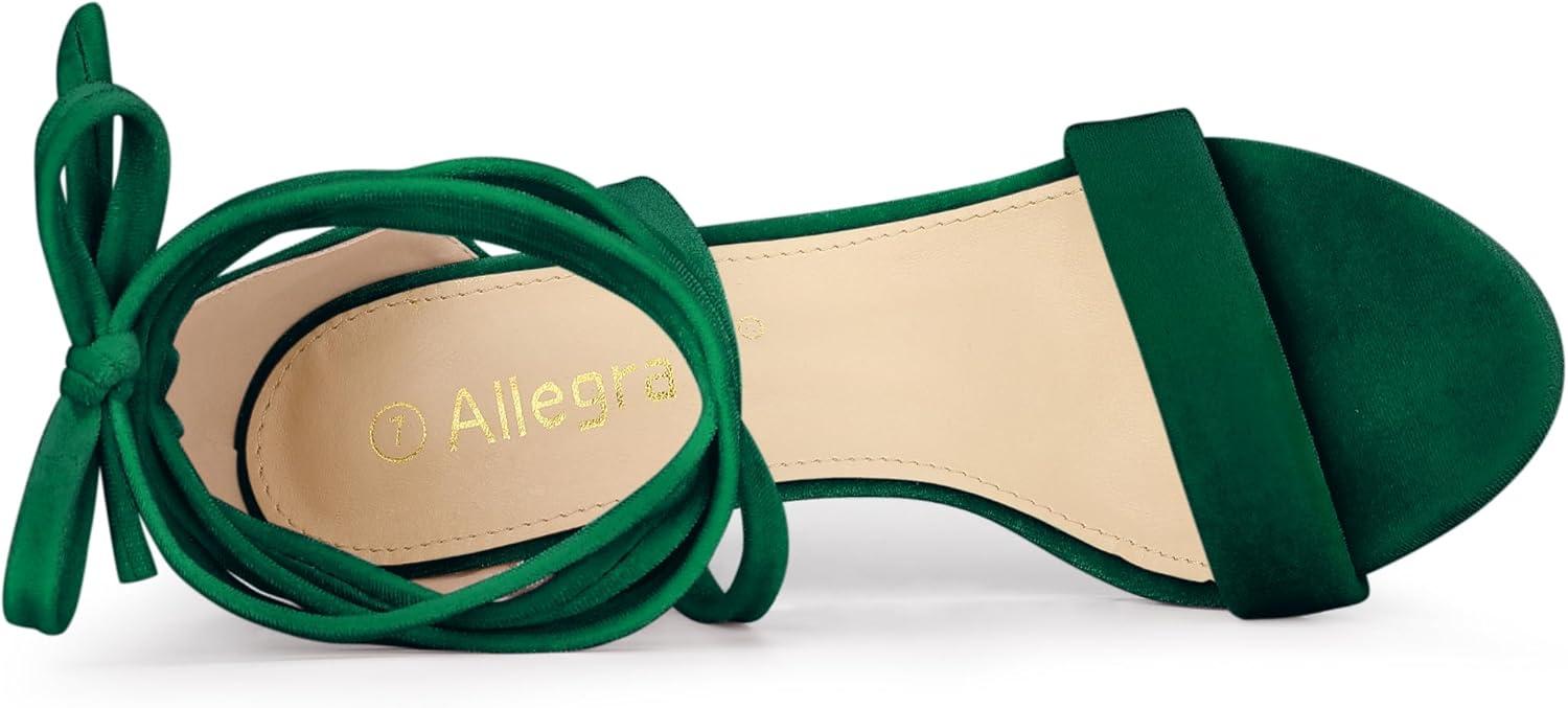 image:imageAllegra K Womens Faux Velvet Lace Up Chunky Dark Green Heel Strappy Sandals 95 m US