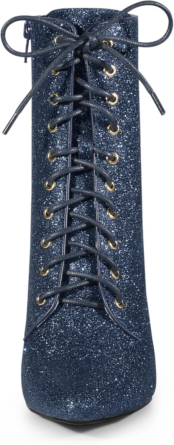 image:imageAllegra K Womens Glitter Pointed Toe Block Heel Halloween Ankle BootsNavy Blue