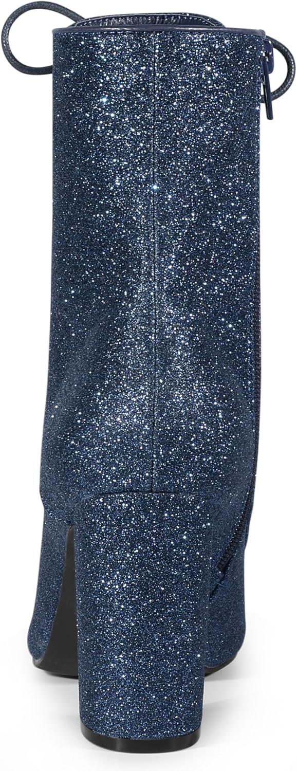image:imageAllegra K Womens Glitter Pointed Toe Block Heel Halloween Ankle BootsNavy Blue