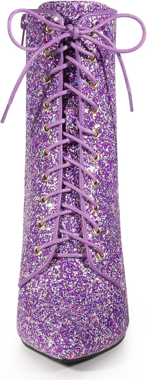 image:imageAllegra K Womens Glitter Pointed Toe Block Heel Halloween Ankle BootsPurple