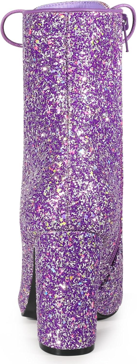 image:imageAllegra K Womens Glitter Pointed Toe Block Heel Halloween Ankle BootsPurple
