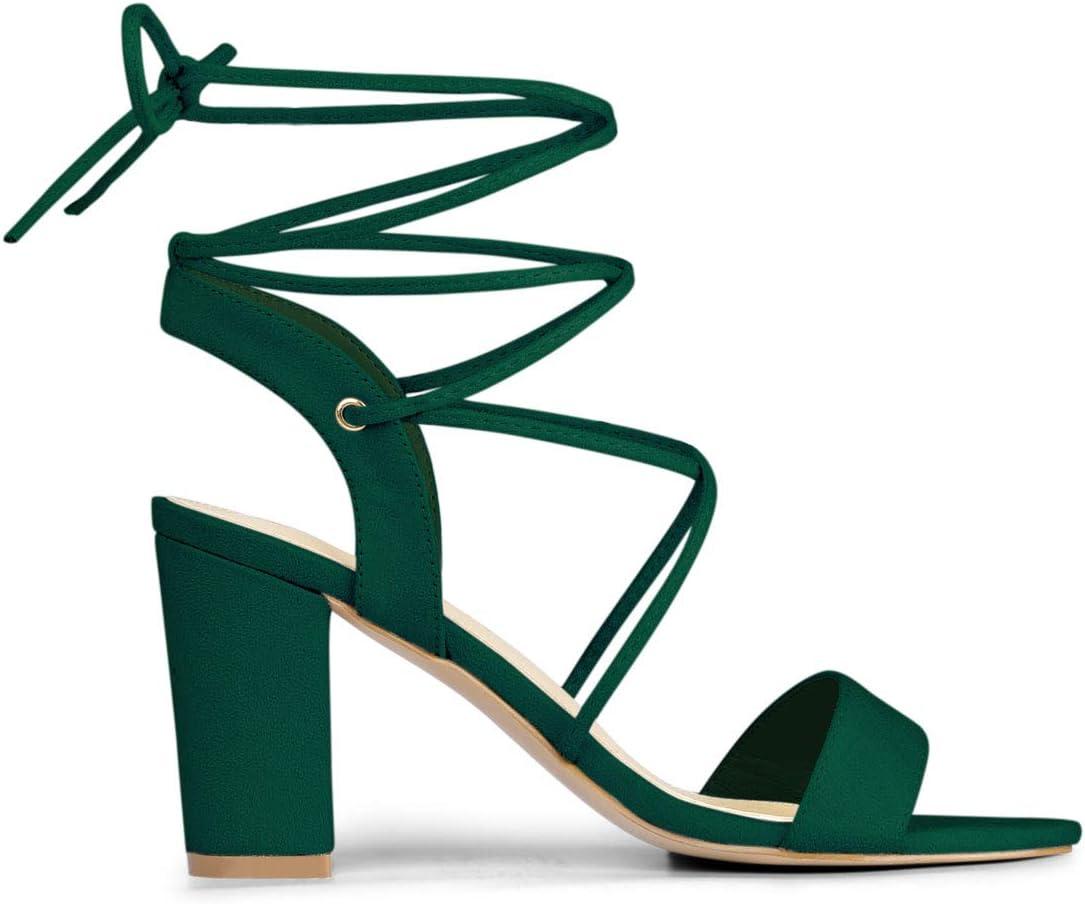 image:imageAllegra K Womens Lace Up Block High Heels Green Sandals  11 m US