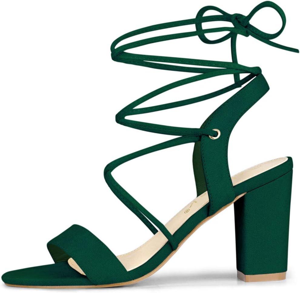 image:imageAllegra K Womens Lace Up Block High Heels Green Sandals  11 m US