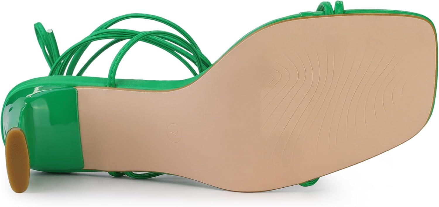 image:imageAllegra K Womens Lace Up Strappy Block High Heel Green Sandals 8 m US