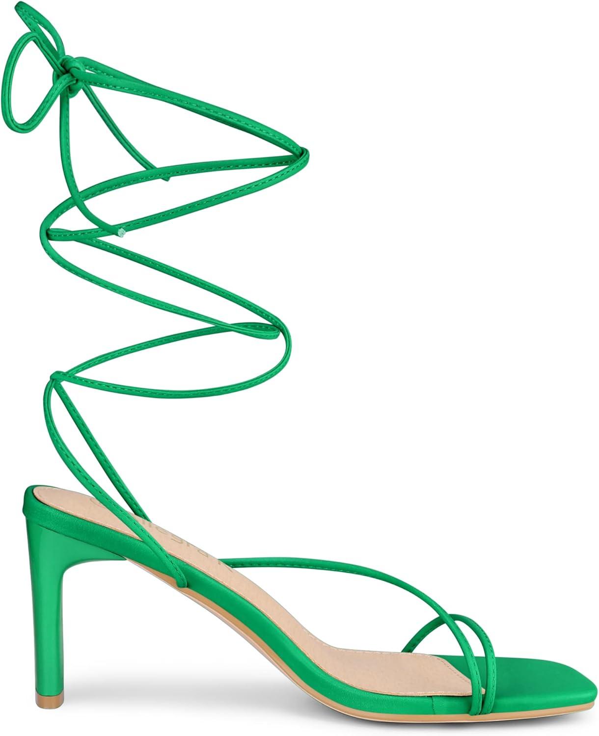 image:imageAllegra K Womens Lace Up Strappy Block High Heel Green Sandals 8 m US