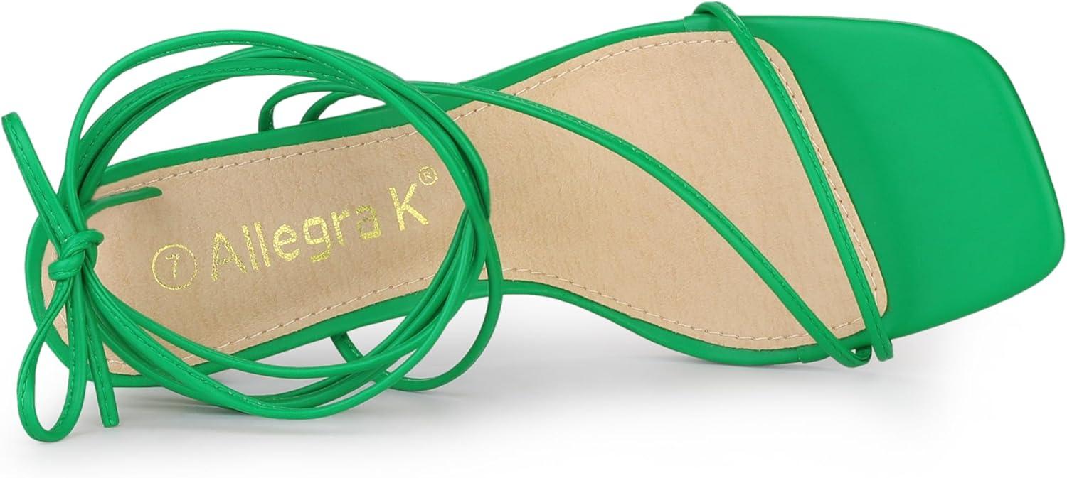 image:imageAllegra K Womens Lace Up Strappy Block High Heel Green Sandals 8 m US