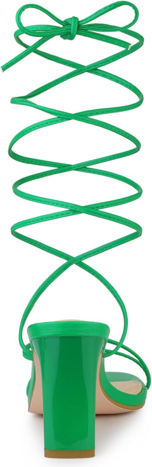 image:imageAllegra K Womens Lace Up Strappy Block High Heel Green Sandals 8 m US