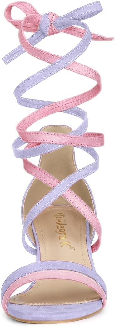 image:imageAllegra K Womens Open Toe Color Block Heel Lace Up Light Purple Sandals 9 M US