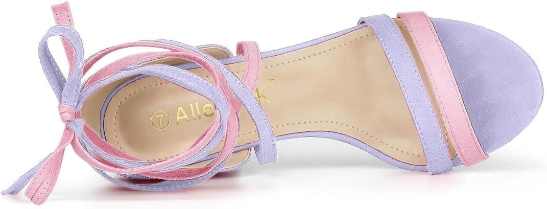 image:imageAllegra K Womens Open Toe Color Block Heel Lace Up Light Purple Sandals 9 M US