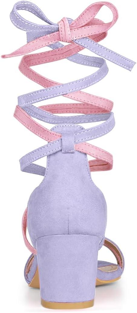 image:imageAllegra K Womens Open Toe Color Block Heel Lace Up Light Purple Sandals 9 M US
