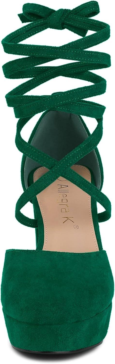 image:imageAllegra K Womens Platform Block Heel Emerald Green Lace Up Pumps Sandals 9 m US
