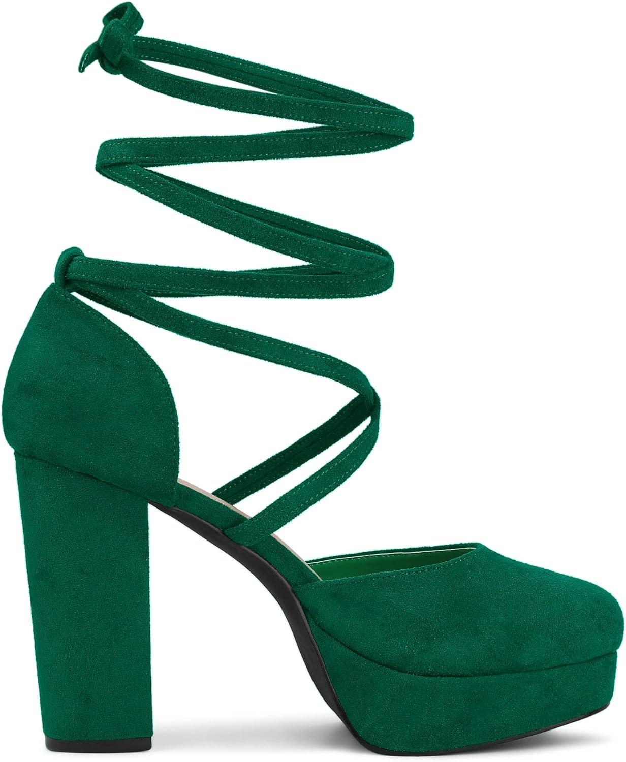 image:imageAllegra K Womens Platform Block Heel Emerald Green Lace Up Pumps Sandals 9 m US