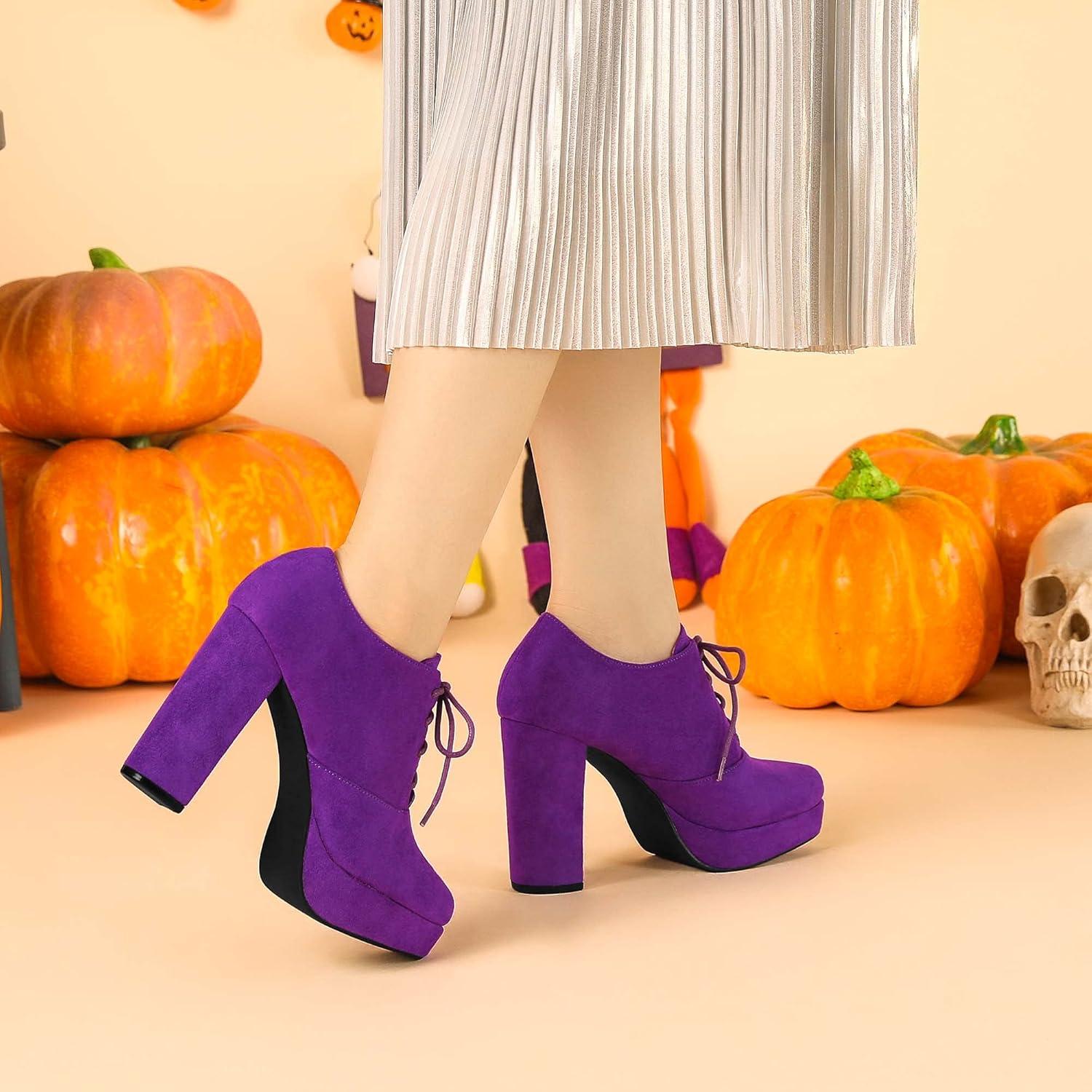 image:imageAllegra K Womens Platform Chunky Heel Lace Up Purple Booties 10 M US