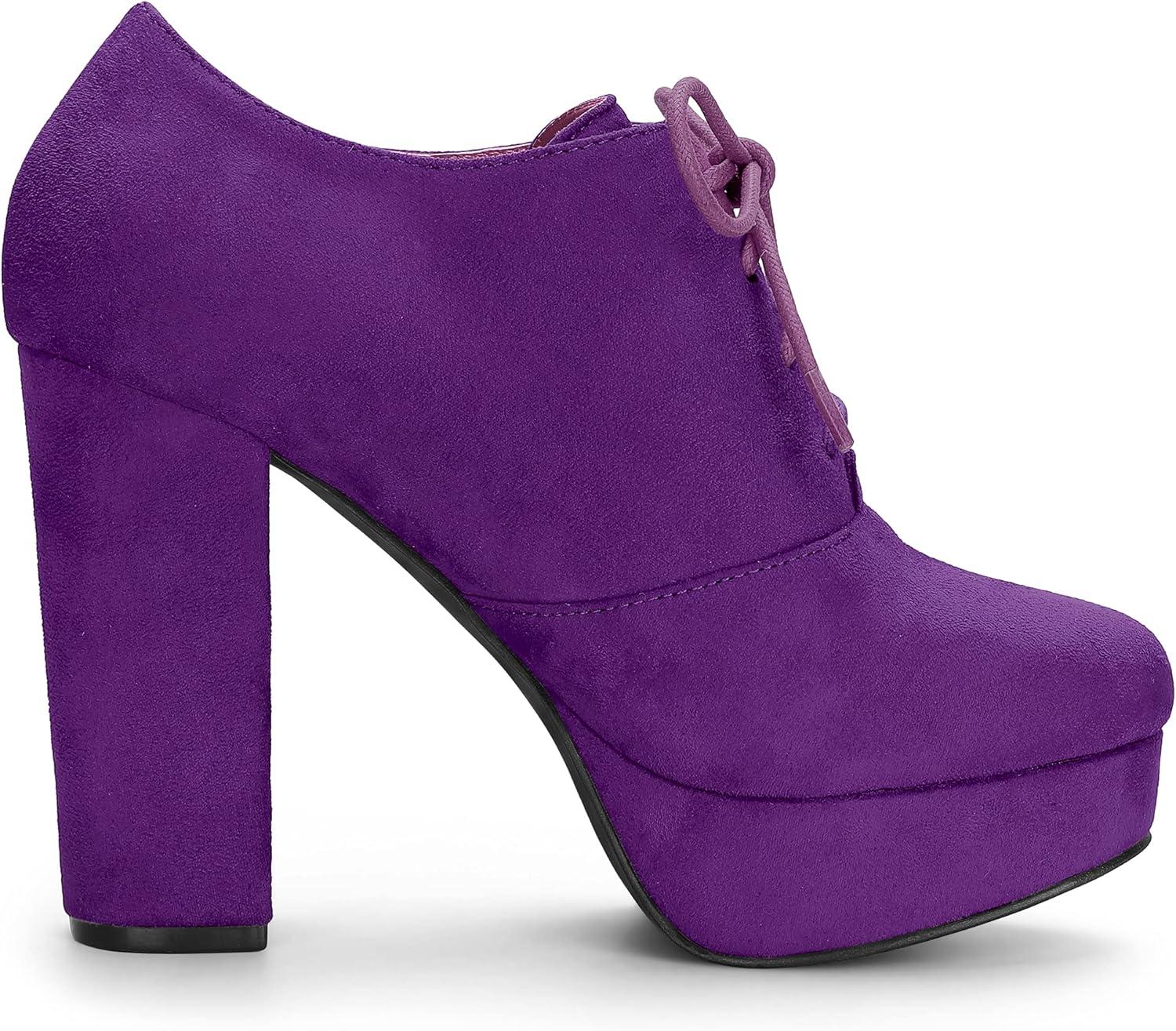 image:imageAllegra K Womens Platform Chunky Heel Lace Up Purple Booties 10 M US