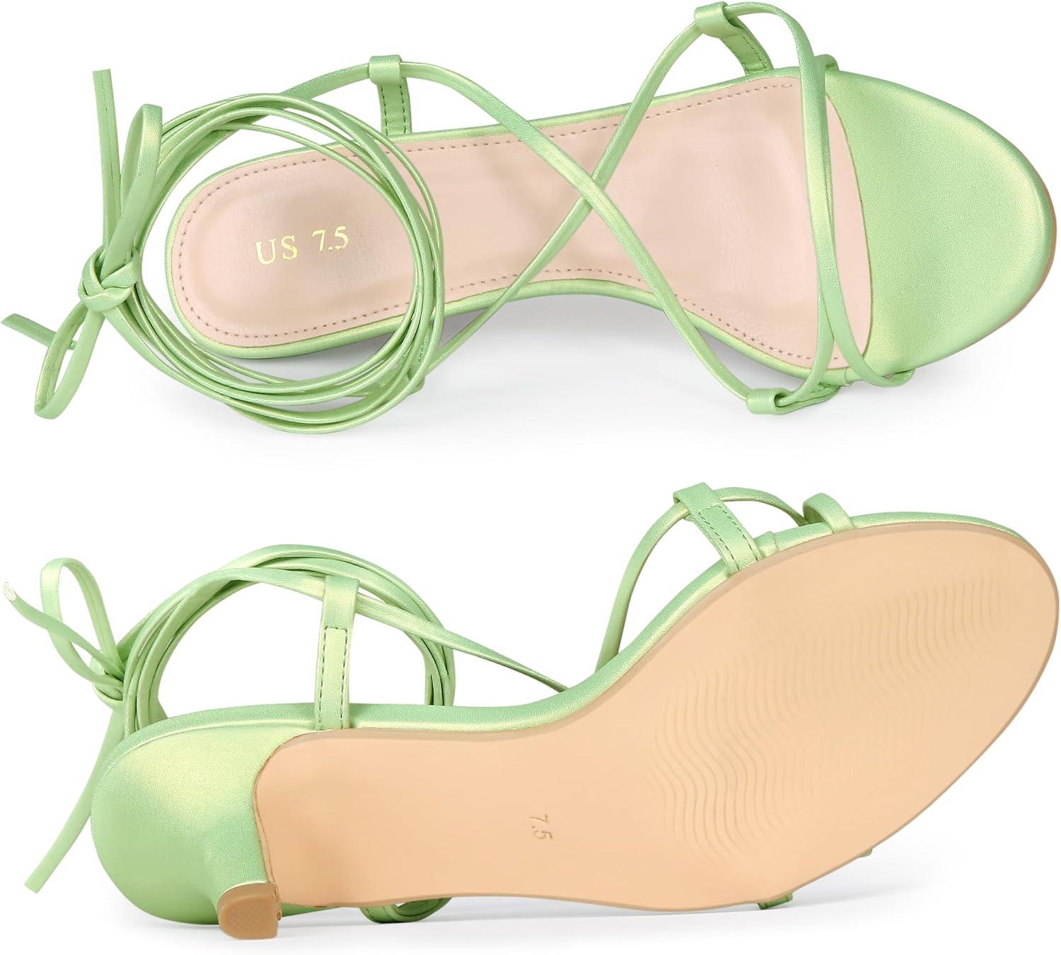 image:imageAllegra K Womens Strappy Heel Lace Up Kitten Heels Lime Green Sandals 105 m US