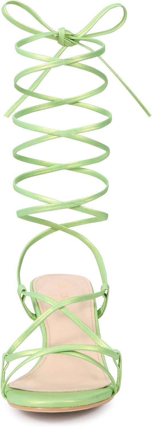 image:imageAllegra K Womens Strappy Heel Lace Up Kitten Heels Lime Green Sandals 95 m US