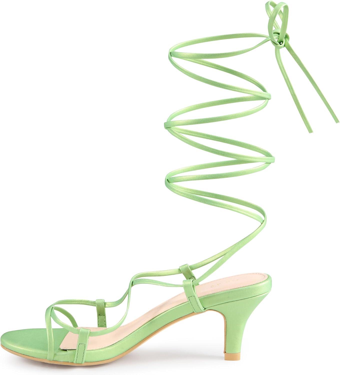 image:imageAllegra K Womens Strappy Heel Lace Up Kitten Heels Lime Green Sandals 95 m US