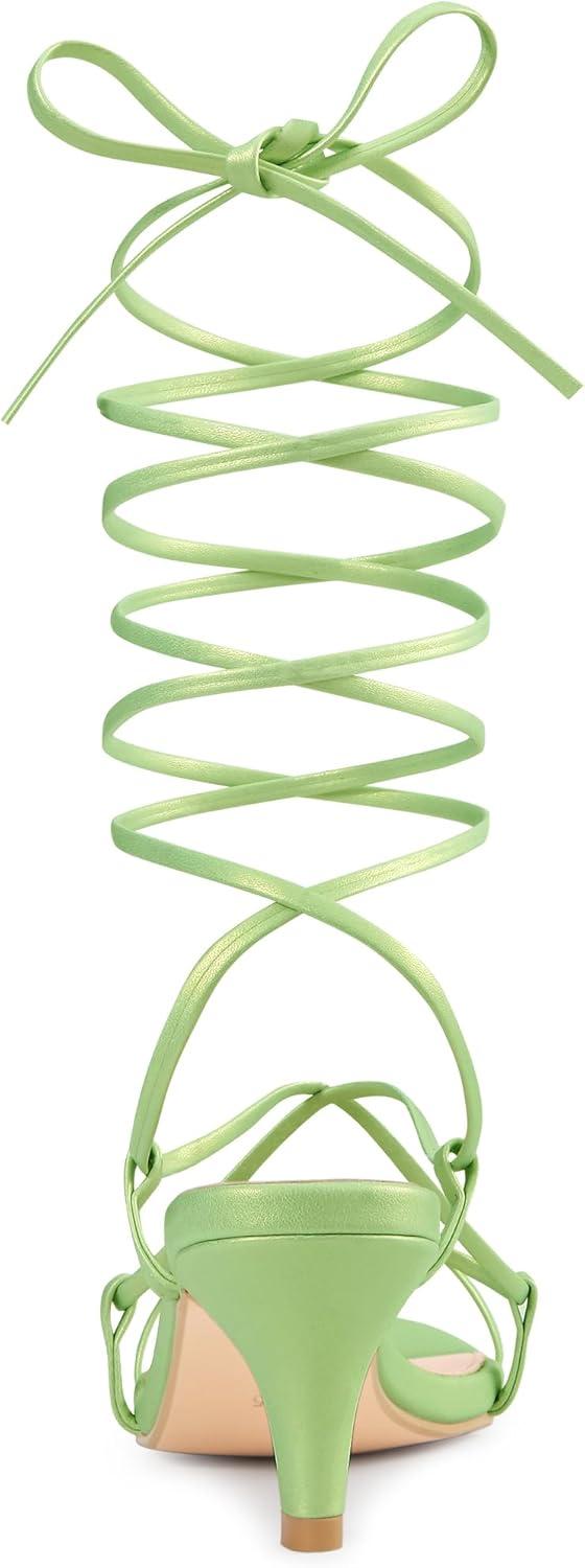 image:imageAllegra K Womens Strappy Heel Lace Up Kitten Heels Lime Green Sandals 95 m US
