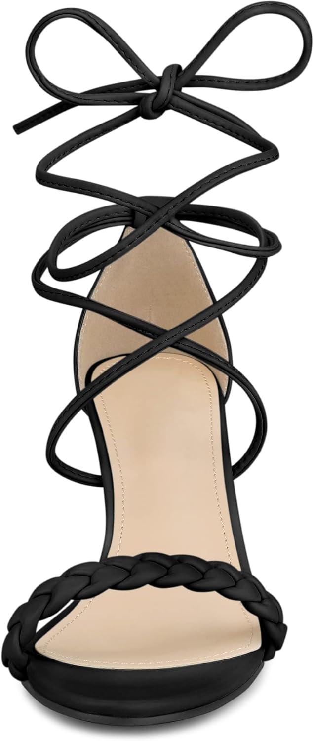 image:imageAllegra K Womens Woven Braided Heel Lace Up Clear Block Heel SandalsBlack