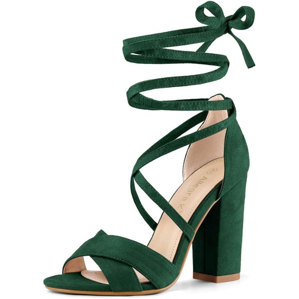 image:imageAllegra K Women Crisscross Front Block Heeled Lace Up Green Sandals 65 m US
