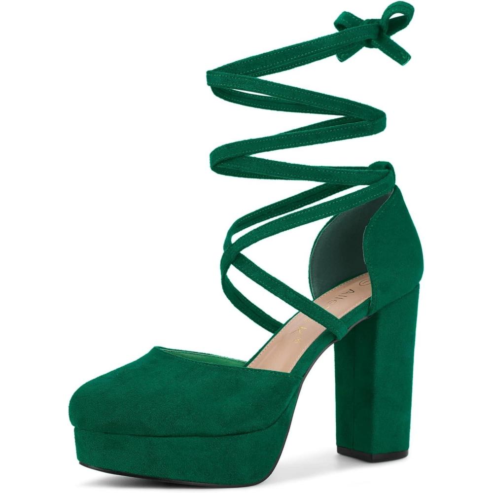 image:imageAllegra K Womens Platform Block Heel Emerald Green Lace Up Pumps Sandals 9 m US