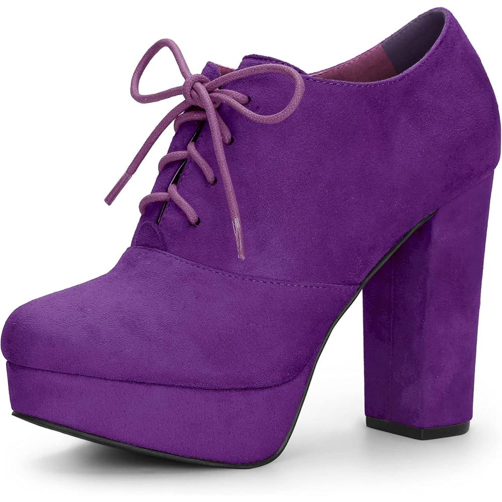image:imageAllegra K Womens Platform Chunky Heel Lace Up Purple Booties 10 M US