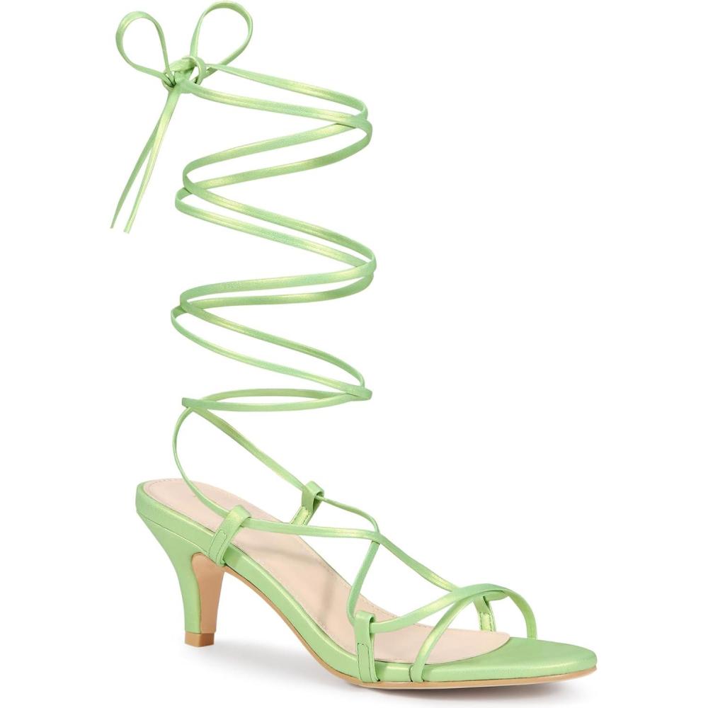 image:imageAllegra K Womens Strappy Heel Lace Up Kitten Heels Lime Green Sandals 75 m US