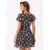 image:imageAllegra K Womens Floral Printed Spring Summer Flare Short Sleeve Laceup V Neck Chiffon DressBlack B