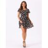 image:imageAllegra K Womens Floral Printed Spring Summer Flare Short Sleeve Laceup V Neck Chiffon DressBlack B
