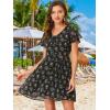 image:imageAllegra K Womens Floral Printed Spring Summer Flare Short Sleeve Laceup V Neck Chiffon DressBlack Floral