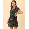 image:imageAllegra K Womens Floral Printed Spring Summer Flare Short Sleeve Laceup V Neck Chiffon DressBlack Floral