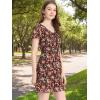image:imageAllegra K Womens Floral Printed Spring Summer Flare Short Sleeve Laceup V Neck Chiffon DressBlack Red