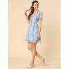 image:imageAllegra K Womens Floral Printed Spring Summer Flare Short Sleeve Laceup V Neck Chiffon DressBlue
