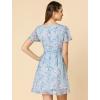 image:imageAllegra K Womens Floral Printed Spring Summer Flare Short Sleeve Laceup V Neck Chiffon DressBlue
