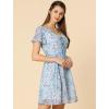 image:imageAllegra K Womens Floral Printed Spring Summer Flare Short Sleeve Laceup V Neck Chiffon DressBlue