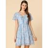 image:imageAllegra K Womens Floral Printed Spring Summer Flare Short Sleeve Laceup V Neck Chiffon DressBlue