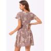 image:imageAllegra K Womens Floral Printed Spring Summer Flare Short Sleeve Laceup V Neck Chiffon DressDark Pink
