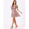image:imageAllegra K Womens Floral Printed Spring Summer Flare Short Sleeve Laceup V Neck Chiffon DressDark Pink