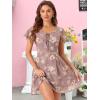 image:imageAllegra K Womens Floral Printed Spring Summer Flare Short Sleeve Laceup V Neck Chiffon DressDark Pink