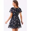 image:imageAllegra K Womens Floral Printed Spring Summer Flare Short Sleeve Laceup V Neck Chiffon DressDeep Blue