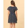 image:imageAllegra K Womens Floral Printed Spring Summer Flare Short Sleeve Laceup V Neck Chiffon DressNavy Blue