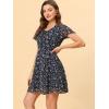 image:imageAllegra K Womens Floral Printed Spring Summer Flare Short Sleeve Laceup V Neck Chiffon DressNavy Blue