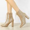 image:imageAllegra K Womens Glitter Pointed Toe Block Heel Halloween Ankle BootsGold