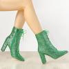 image:imageAllegra K Womens Glitter Pointed Toe Block Heel Halloween Ankle BootsGreen