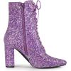 image:imageAllegra K Womens Glitter Pointed Toe Block Heel Halloween Ankle BootsPurple
