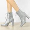 image:imageAllegra K Womens Glitter Pointed Toe Block Heel Halloween Ankle BootsSilver