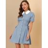 image:imageAllegra K Womens Vintage Peter Pan Collar Lace Up Button Down A Line DressBlue