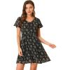 image:imageAllegra K Womens Floral Printed Spring Summer Flare Short Sleeve Laceup V Neck Chiffon DressBlack Floral